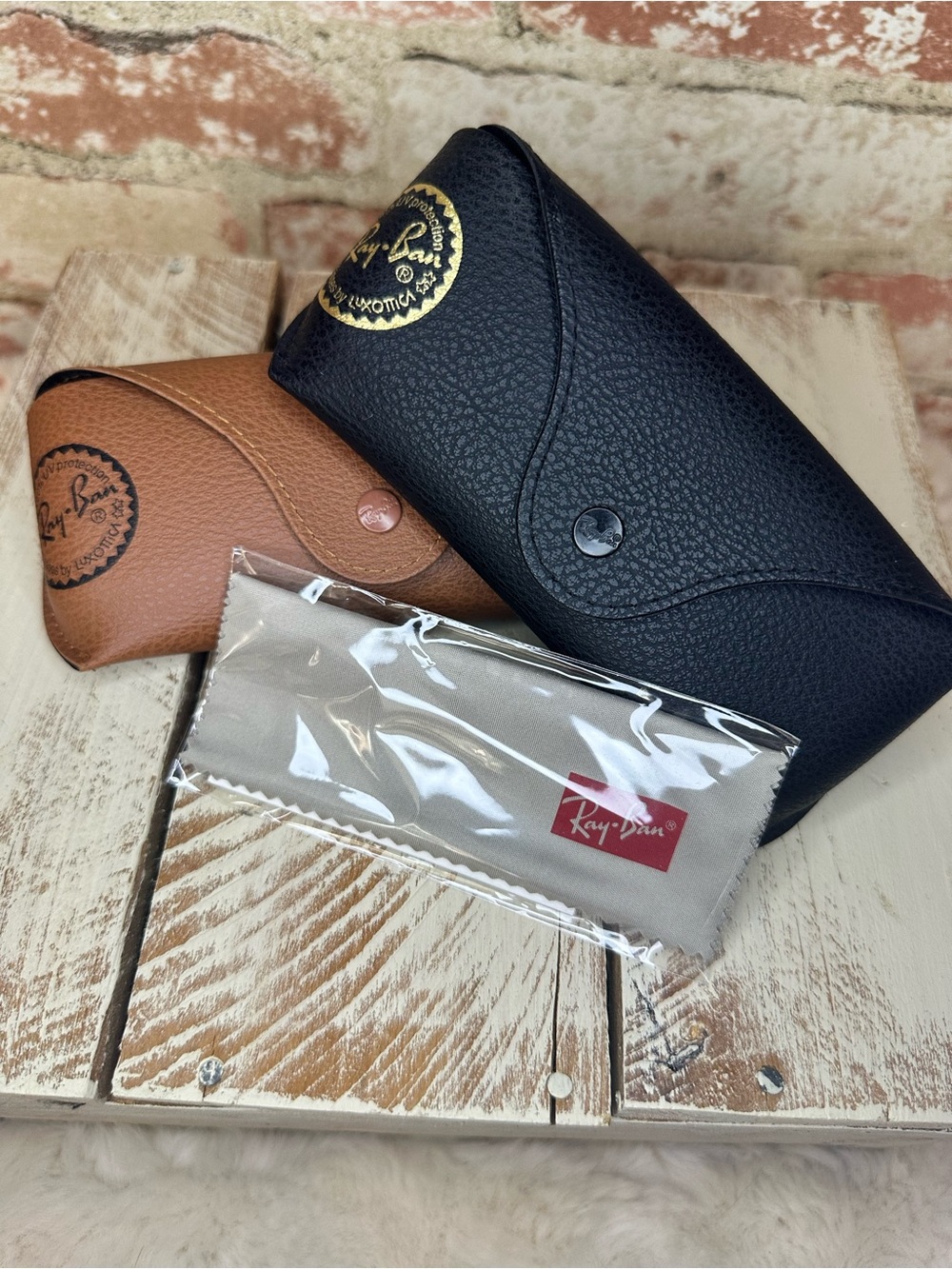 Authentic Ray-Ban Sunglasses Case Lot (Set of 2) – Black & Tan + Cleaning Cloth